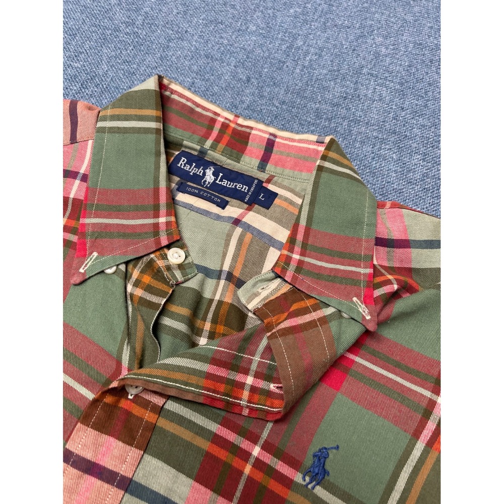 VTG Ralph Lauren Mens Large Multi Color Plaid Cotton Button Down Shirt 90s - Picture 2 of 7